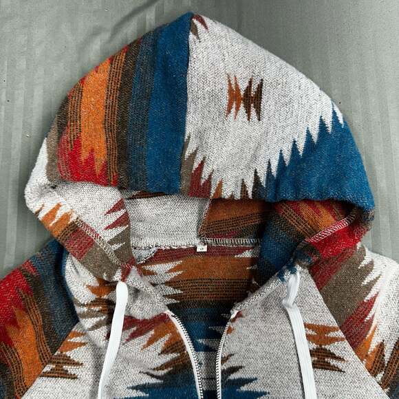 Women's Southwestern Aztec Print Quarter-Zip Hoodie with Front Pocket - Picture 5 of 11